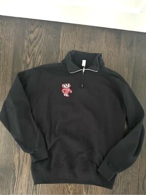 University of Wisconsin Madison Black Quarter-Zip Sweatshirt Embroidered Logo